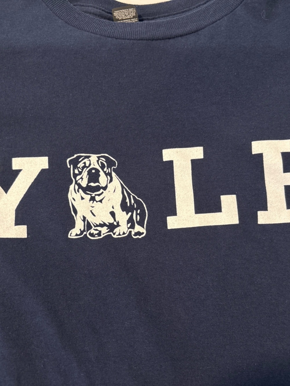 Veritas Yale Navy Blue T-Shirt with White Bulldog Logo. By Anvil